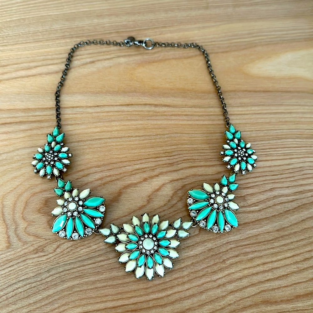 J. Crew rhinestone chunky chain statement necklace mint aqua color